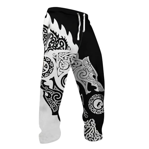 Wolf Print Trousers Men's with Viking Motif Jogging Bottoms Men Hip Hop Y2k Nordic Mythology Sweatpants Thermal Trousers Pump Trousers Outdoor Trousers Running Trousers Harem Trousers Medieval Winter