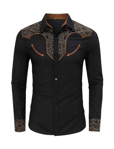 TURETRENDY Men's Western Embroidered Long Sleeve Cowboy Button Down Shirt2