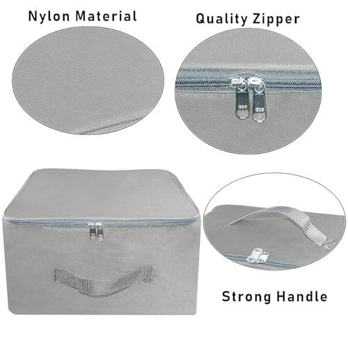 Image of Storite 6 Pack Nylon Wardrobe Bag Underbed Cloth Storage Organizer | Moisture ProofStorage box for Clothes Saree Bags with Zippered Closure & Handle (Grey, 37x35x23 cm) Square