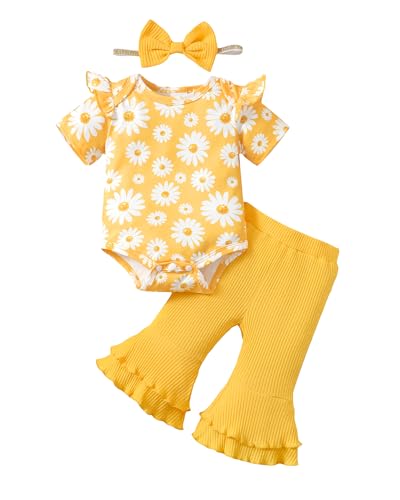 Image of SUNNY PIGGY Baby Girl Clothes Newborn Infant Outfits Ruffle Long Sleeve Romper Pants Set with Headband