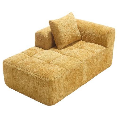 Sofá Chaise Longue Sin Montaje, Cojines Suaves y Bolsillos Laterales para Mando y Teléfono - Diseño Ergonómico, Tela Transpirable, Color Beige (Amarillo/1 Asiento)