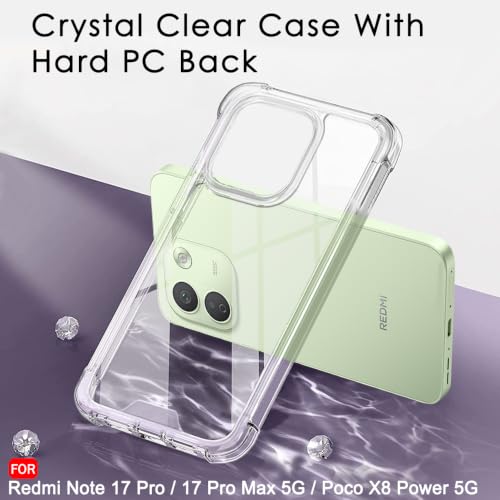 Image of TheGiftKart Crystal Clear Back Cover Case for Mi Redmi Note 17 Pro / 17 Pro Max 5G / Poco X8 Power 5G | 360 Degree Protection | Shock Proof Design | Hard Back Cover Case (PC & TPU, Transparent Bumper)