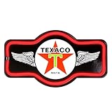 Texaco Oil Gas Station - Reproduction Vintage Advertising Marquee Sign - Battery Powered LED Neon Style Light - 17 x 10 x 3 Inches