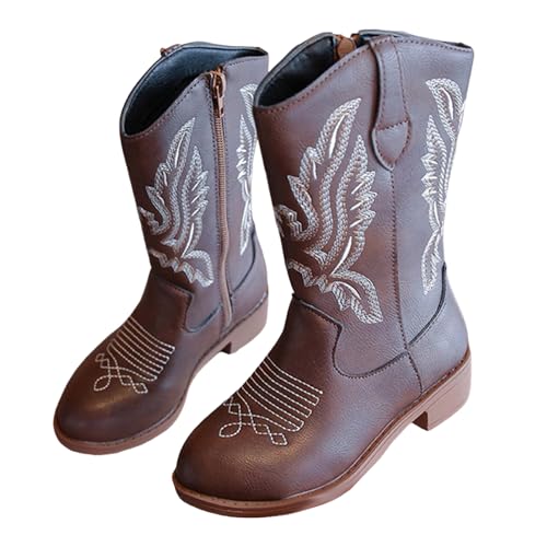 Toddler Cowboy Boots 𝐂owgirl Boots with Low Heel Western Embroidered Mid Calf Shoes Side Zipper Fashion Riding Shoes Long Boots for Toddler/Little Kid/Big Kid/Boys/Girls