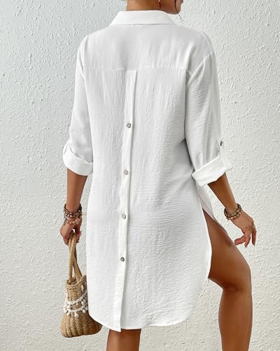 Bsubseach Swimsuit Coverup for Women 2025 Button Down Linen Beach Shirt Dress Bathing Suit Cover Ups Cruise Outfits4