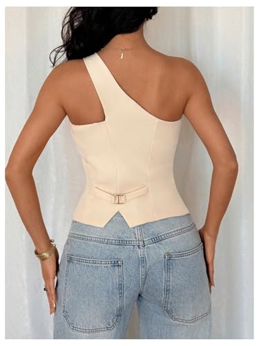 Floerns Women's One Shoulder Sleeveless Suit Vest Blazer Button Down Business Casual Waistcoat3
