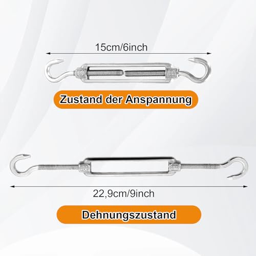 LOLYSIC 10 Stück Spannschloss M6 Seilspanner Edelstahl, Spannschlösser, Seilspanngarnitur, Drahtseil Spanner, Wäscheleinenspanner Spannhaken für Sonnensegel Spanner Seilsystem Gartendraht Zaunspanner