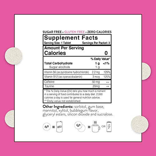 RUN GUM Bubblegum Energy Chewing Gum 50mg Caffeine Taurine & B-Vitamins Per Piece, 24 Pieces (Pack of 12) Sugar Free, Zero Calorie, No Aspartame, and Gluten Free