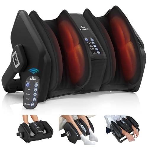 Image of CuPiLo Shiatsu Foot Calf Massager with Heat & Remote, FSA Eligible HSA | 6-Level Compression, 3 Modes Kneading for Neuropathy Plantar Fasciitis, 360 Adjustable Bar for Feet Ankles Calves, Size 14