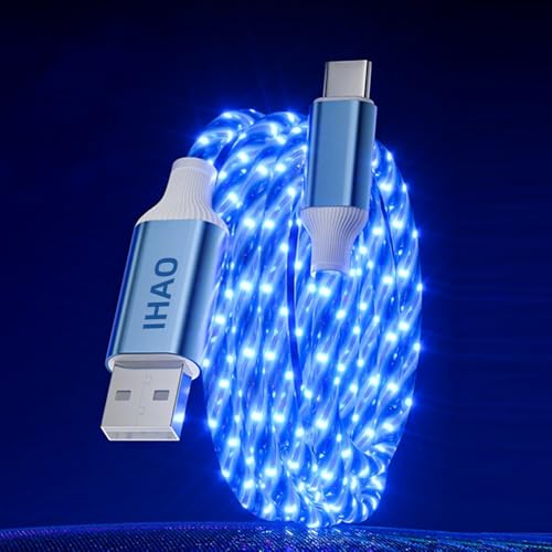 Image of IHAO Starry Light-Up USB Cable USBA to USBC Cable Durable Fast Charging Cable with Visible Current Flow As Night Light Use-A to C Star Blue