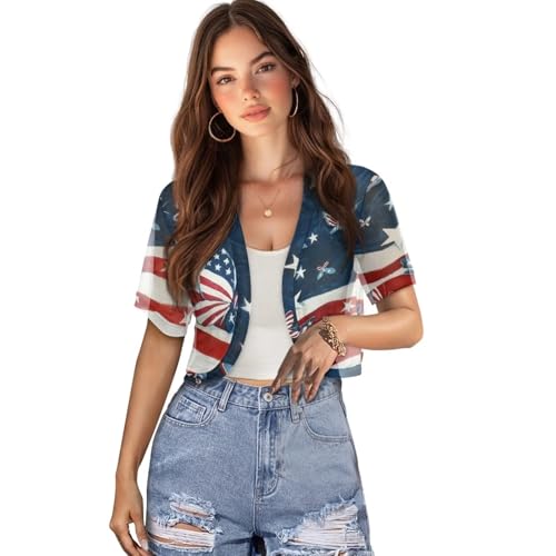 Image of Womens Short Sleeve Bolero Shrug Open Front Knit Cropped Cardigan Shoulder Cover for Dress Cute Casual Knit Cover Up