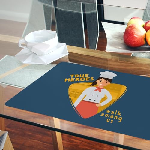 Sets de table bleu en liège grand format 39,5x28,5 cm Chef Heroes | Lot de 4