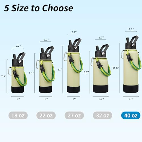 Image of BJPKPK 40oz Insulated Water Bottle with 3 Lids, Straw Lid & Handle