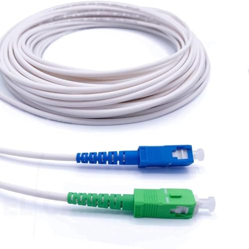 Elfcam - Cable/Rallonge Fibre Optique (Freebox) - Jarretière Simplex Monomode SC-APC a SC-UPC - Blindage et Connecteur Renforcée - Perte Très Fiable - Blanc, 5M