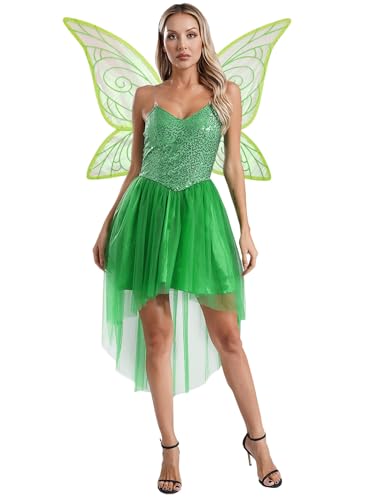 Yihuimin Costume De Fée Des Fleurs Femme Costume Fée Princesse Tulle Robe Jeu De Rôle Carnaval Noël Halloween S-4XL Vert L