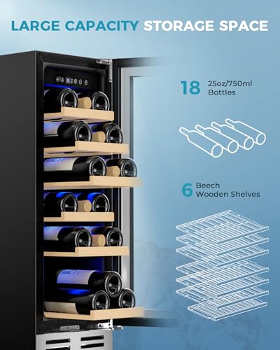 EUHOMY 12 Inch Wine Cooler Refrigerator, Wine Fridge 18 Bottles, Built-in or Freestanding with Double-Layer Tempered Gla - Additional View