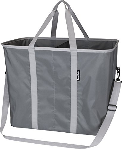 CleverMade SnapBasket Hamper - X-Large Collapsible Pop-Up Laundry Tote with Middle Divider & Adjustable Shoulder Strap, Charcoal/Grey