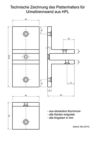 Kemmlit Urinal scheidingswand Modena van HPL in klassieke kleuren, schaamwand WC heren, TÜV-gecertificeerd Granitweiß