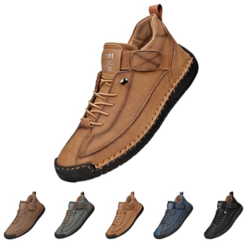 Beelovy Shoes for Men, Easestep Leather Sneakers, Orthopedic Casual Slip on Driving Shoes, Handmade Boots Men Women