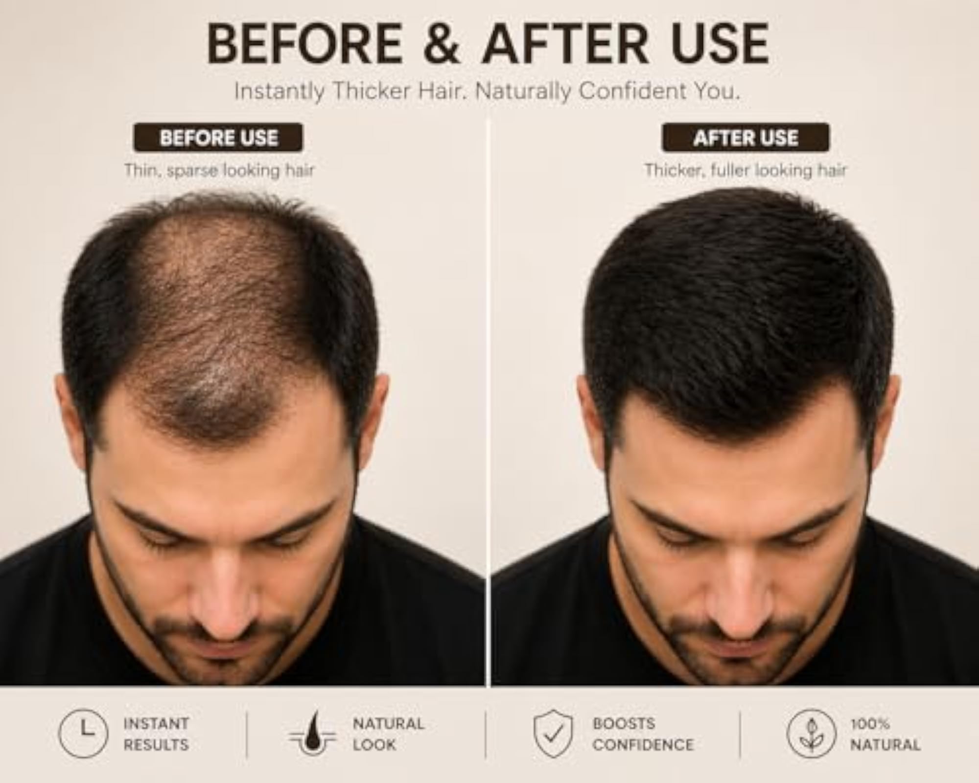 Hair Loss Concealer Volumizer, Natural Black, 25g with Refill Pack