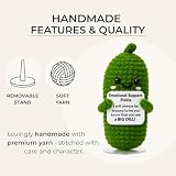 The trend collection Emotional Support Pickle Crochet – Positive Pickle Plush with Stand | Funny Pickle Gift, Cute Handmade Desk Decor | Gift for Mom, Friends & Coworkers | Funny