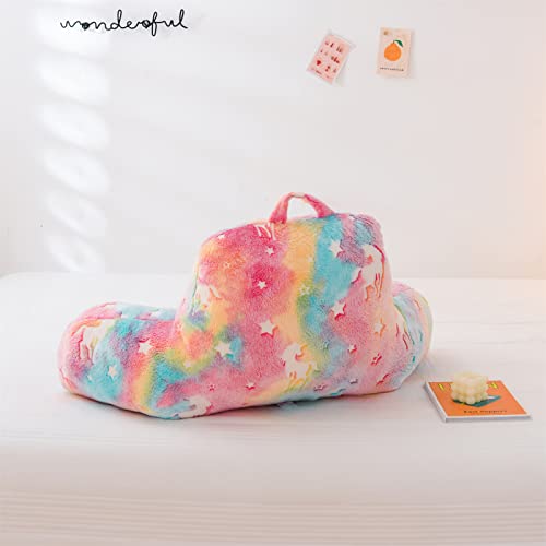 Aimuan Reading Pillow Glow In The Dark Bed Rest Wedge Kids Glow Backrest Pillow Unicorn Print With Arms Back Support For Sitting Up In Bed Cushion, Rainbow #TOP5