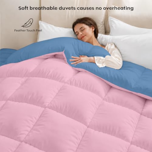 Image of AYKA Reversible Comforter 220 GSM Microfiber Reversible AC Comforter /Blanket for Winter /Quilt /Dohar /Duvets for King Size Blanket /Comforter Double Bed (Cameo & MedBlue, 60 * 90 inch)