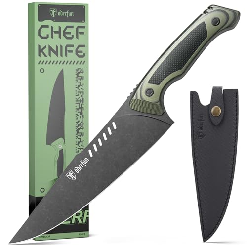 8 Inch Professional Chef Knife with Leather Sheath, Ultra Sharp Kitchen Knife with G10 Handle,Full Tang, Gyuto Style for Home Cooking and Outdoor BBQ, Knives for Men Him Husband