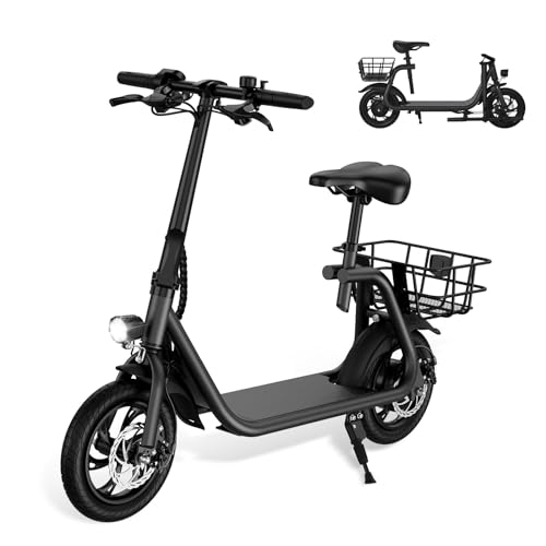 ROXAAN Electric Scooter Adults with Seat, 15.5Mph 20Miles Range Foldable Electric Scooter for Adults, 450W Powered E-Scooter for Commuting W/Basket, 12.5
