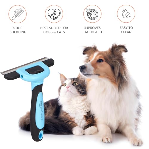 Image of Amazon Basics Deshedding Tool for Pet Dog Grooming | Removes Loose Hair, Mats, Tangles, and Dirt | Suitable for All Dog Breeds | Large Blade