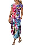 minetom donne abito lungo vestito manica corta estivo casual floreale fiori spiaggia vacanza abiti con tasche viola l