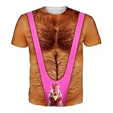 Tee Shirt Homme Humour 3D Imprimé Faux Poitrine Graphic T Shirt Drole Moche Simulation Muscle T-Shirts à Manches Courtes Homme Rigolo Tshirt Drole Oversize Tshirt Musculation de Sport Décontracté Ete