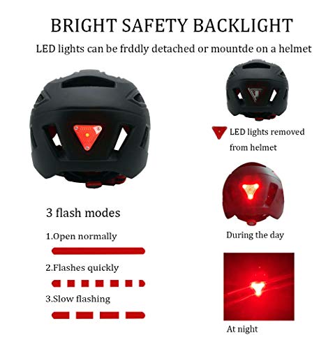 GIEADUN Bicycle Helmet Men and Women with Lights Detachable Magnetic Goggles Mountain Road Bike Helmet Adjustable Size Adult Riding helmetTaillight (Black)