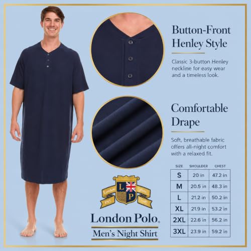 Image of Mens Nightshirt Short Sleeve Lounge, Sleep Shirt, Mens Nightshirt