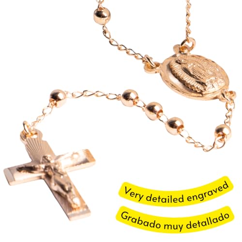 Virgen de Guadalupe Gold 14k Rosary, Our lady of Guadalupe gold laminated 14k Y necklace, Jesus Christ Cross, Mexican Catholic Religious Jewelry, First communion Baptism Godfather Godmother3