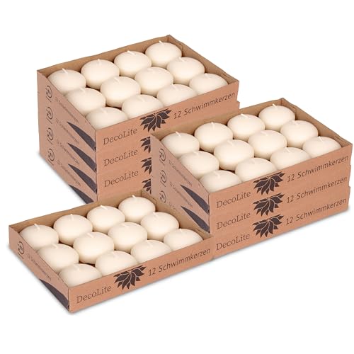 96x DecoLite Schwimmkerzen 30x45 mm Weiß & Elfenbein | Schwimmfähig | RAL-zertifiziert | Rußfrei & tropffrei | Deko für Hochzeit, Sommerfest, Wellness, Tischdeko | Vorteilspack (creme)
