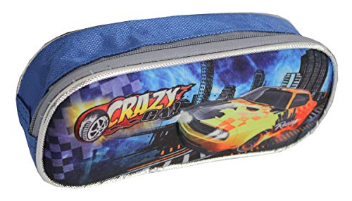 Estojo Escolar Masculino LS EE2114 uma divisória estampa CRAZY CAR AZUL