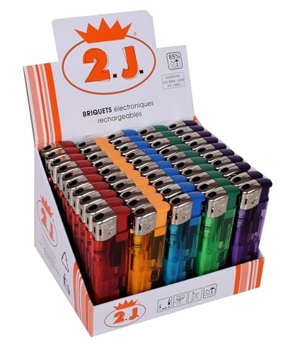 2J Briquet Slim Gaz, Lot de 50 Briquets Electriques Electroniques Translucide Rechargeables Et Pas...