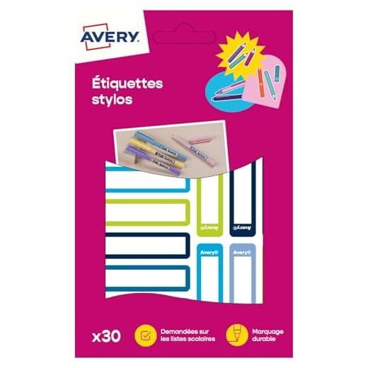 Avery RESMI30G Lot de 30 Etiquettes stylos 50 x 10 mm Bleu/Vert