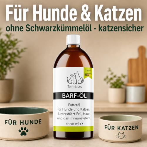 Tom&Leo Barf Öl Hund & Katze 1000ml – Aus 5 naturbelassenen Ölen