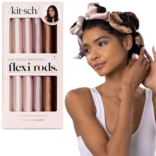 Kitsch Rullo Satinato Senza Calore - Bigodini Senza Calore per Ricci da Notte, Bigodini Morbidi da Dormire, Senza Calore per Capelli Corti e Lunghi, 6 Pezzi - Legno di Rosa.