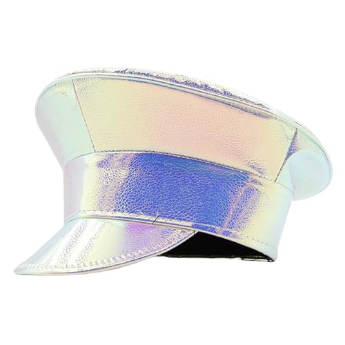 Shimmering Marine Hat Fashion PU Leather Flat Top for Carnival Party Music Festival Stage for Theme Events Theme Party Costume Hat