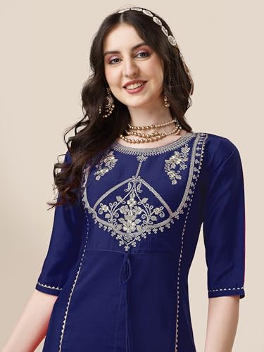 Image of EthnicJunction Women's Chinon Embroidered Straight Front Slit Kurta Palazzo & Organza Dupatta Set | Wedding | Heavy | Outfit | Suit