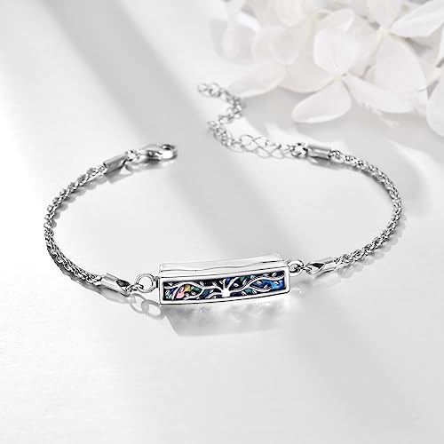 Urn Bracelet For Ashes Compass/Tree of Life/Sunflower/Opal/Cross/Dragonfly/Mountain 925 Sterling Silver Cremation Keepsake Pendant Bracelet For Women3
