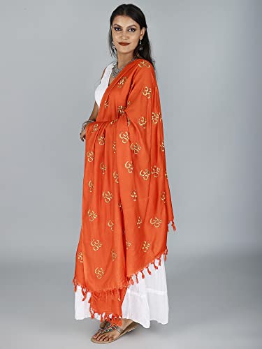 Prayer Shawl with Zari Embroidered Om Motif - Viscose Cotton4