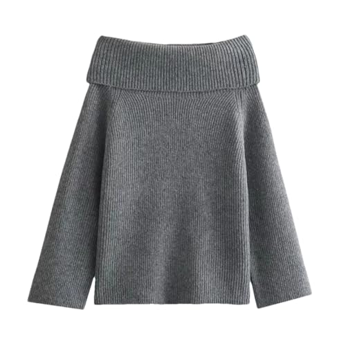 Women Fashion Solid Off Shoulder Sweater Long Sleeve Knitted Pullover Sweater