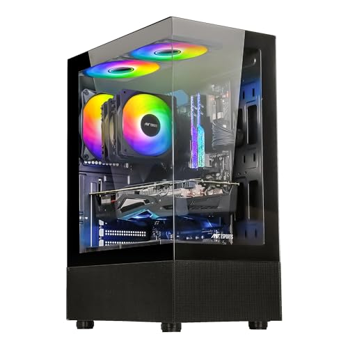 Image of Ant Esports Crystal X2 Mid-Tower Computer Case /Gaming Cabinet - Black | Panoramic Glass, LED Control Button | Support ATX, Micro-ATX, Mini-ITX | Pre-Installed 3 ARGB Infinity Mirror Fans