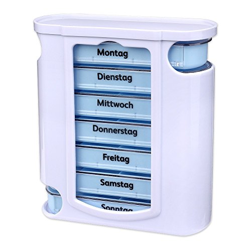 Schramm® pillendoos wit met blauwe schuiven, 7 dagen pillen/tablettendoos tablettenvak pillendoosje pillendoos tablettenbox pillenbox pillen weekdispenser - Afbeelding 3