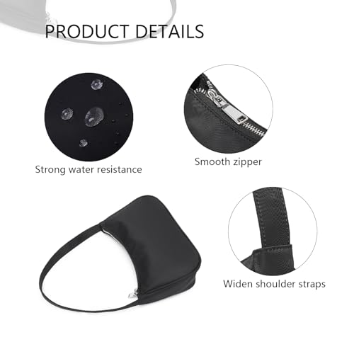 Women's Shoulder Bag Purse Simple One-Shoulder Underarm Bag Lightweight and Practical (Nylon/Black)3