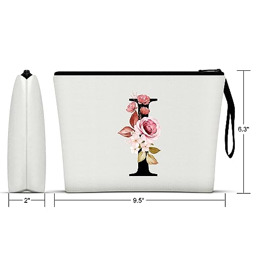 Image of Vavabox A-Z Personalized Makeup Bag, Birthday Gifts for Women Mom, Gifts for Best Friend, Bride Bridesmaid Cosmetic bag (I, 01-White)